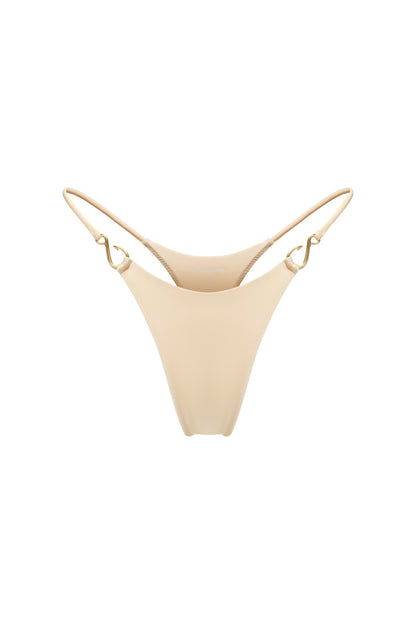 LYCRA BIKINI SET TOP AND BOTTOM WITH SMALL HOOKS DECOR COLOR CHAMPAGNE