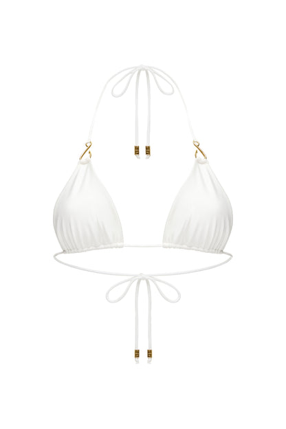 LYCRA BIKINI SET TOP AND BOTTOM WITH SMALL HOOKS DECOR COLOR WHITE