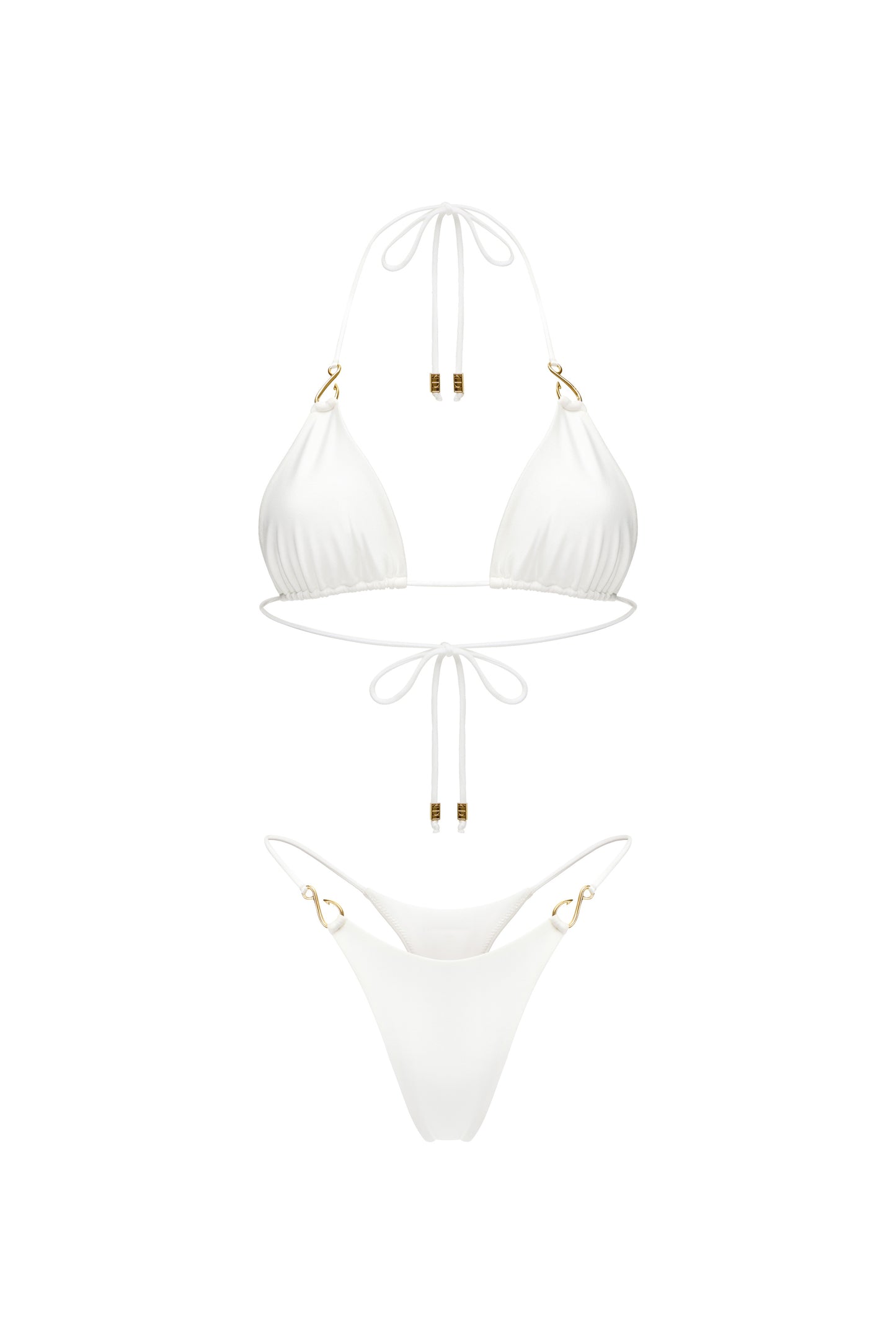 LYCRA BIKINI SET TOP AND BOTTOM WITH SMALL HOOKS DECOR COLOR WHITE
