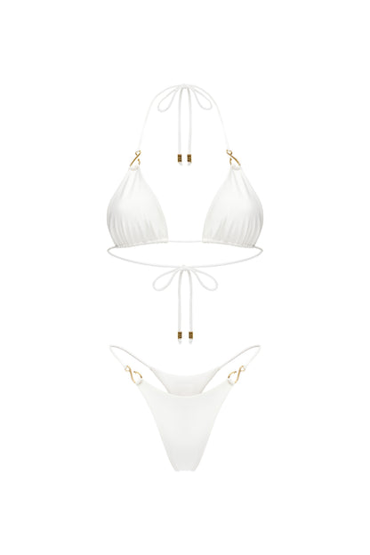 LYCRA BIKINI SET TOP AND BOTTOM WITH SMALL HOOKS DECOR COLOR WHITE