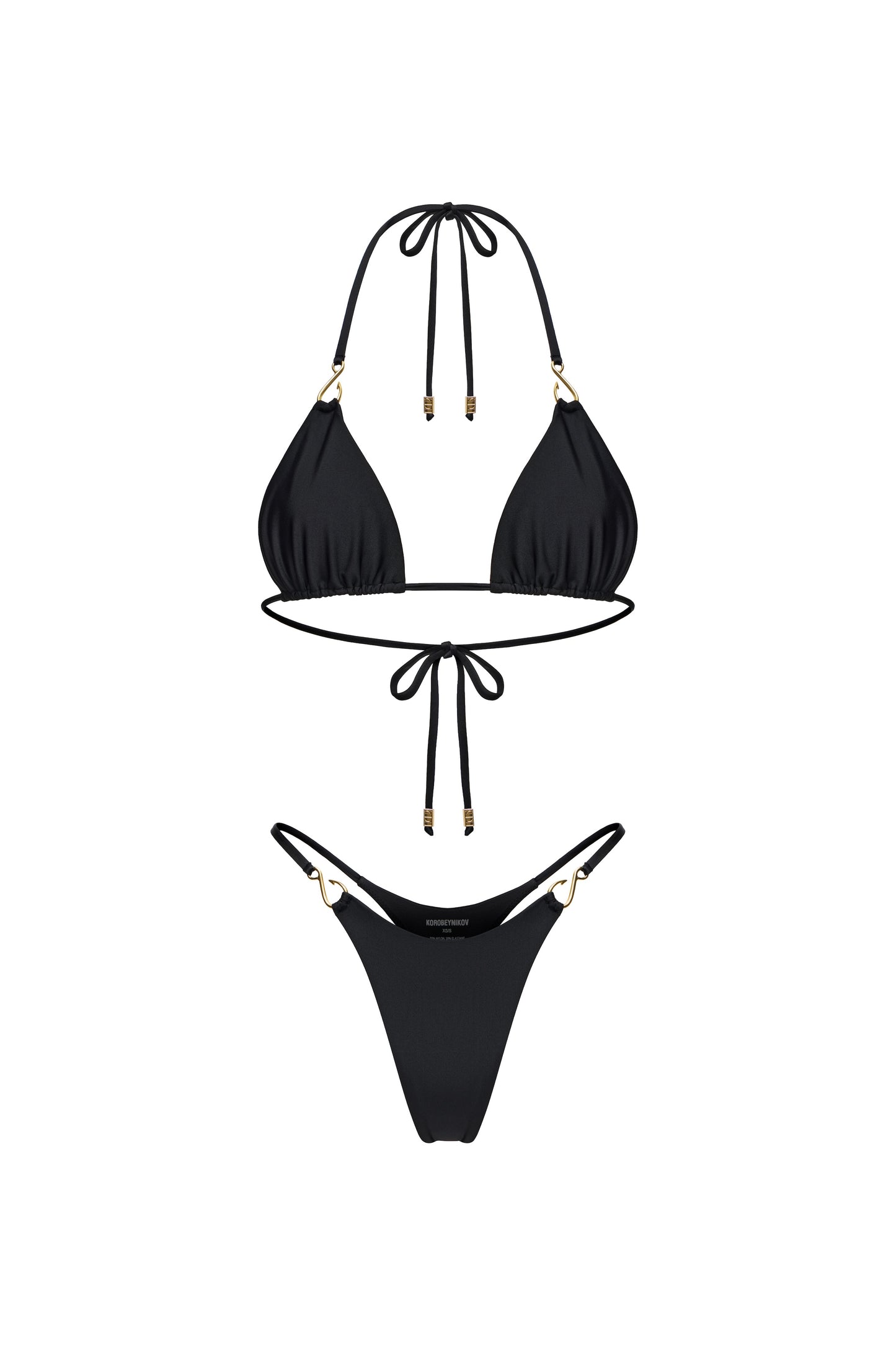 LYCRA BIKINI SET TOP AND BOTTOM WITH SMALL HOOKS DECOR COLOR BLACK