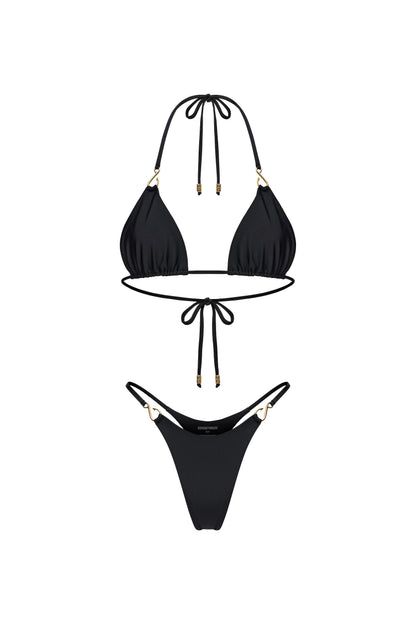 LYCRA BIKINI SET TOP AND BOTTOM WITH SMALL HOOKS DECOR COLOR BLACK