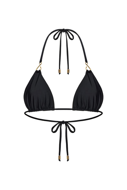 LYCRA BIKINI SET TOP AND BOTTOM WITH SMALL HOOKS DECOR COLOR BLACK