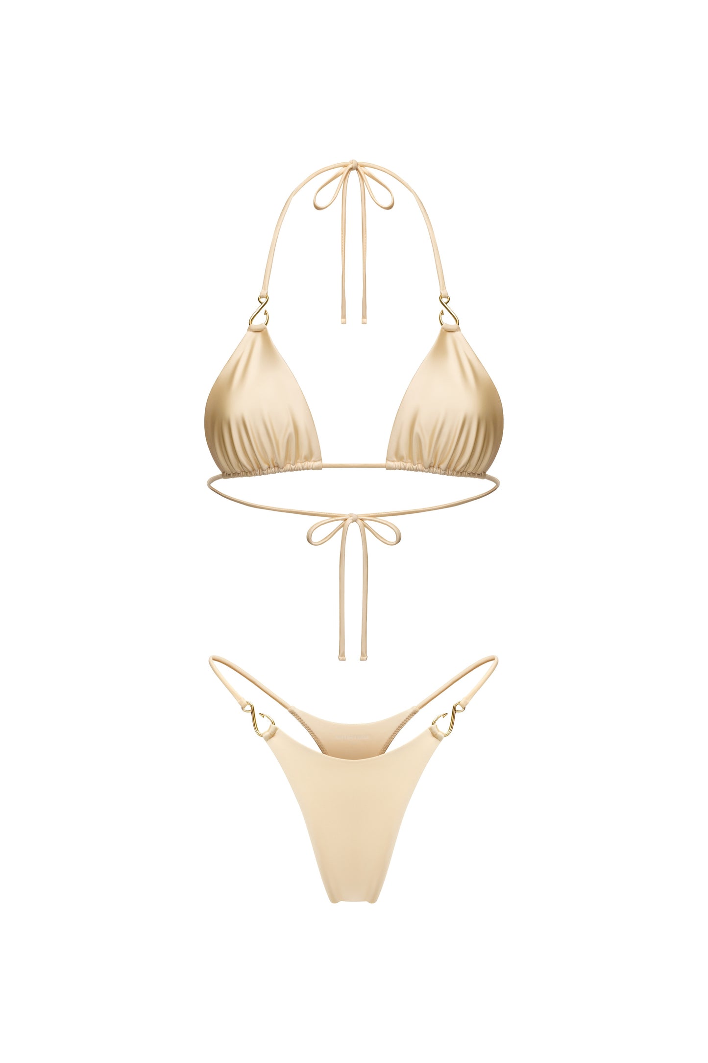 LYCRA BIKINI SET TOP AND BOTTOM WITH SMALL HOOKS DECOR COLOR CHAMPAGNE