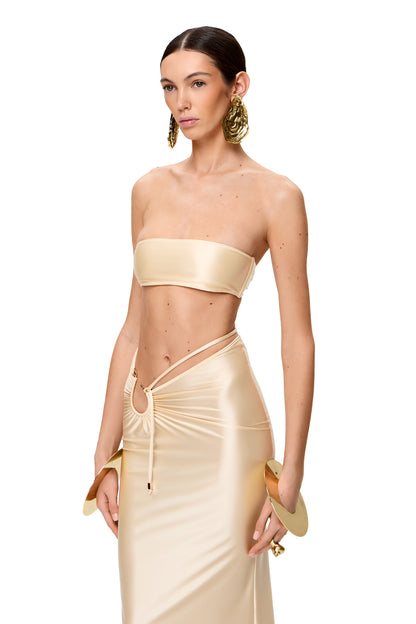LYCRA BIKINI SET TOP AND BOTTOM WITH METAL SHELL DECOR COLOR CHAMPAGNE