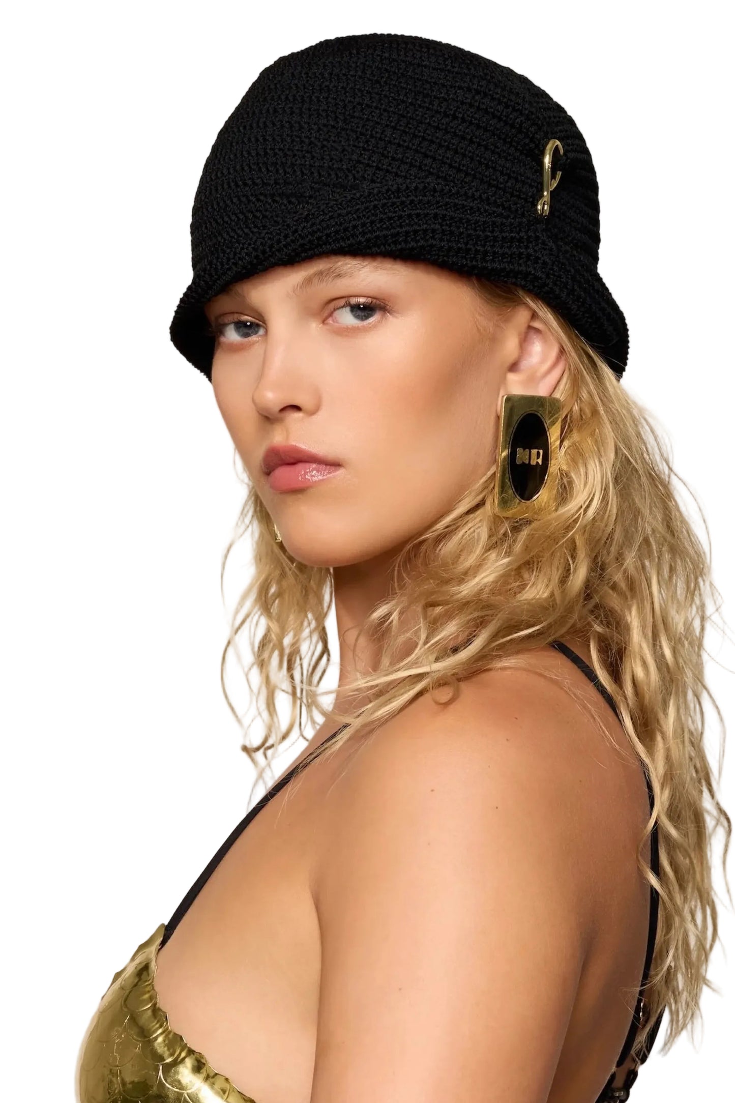 KNITTED HANDMADE MEDIUM RETRO STYLE CAP WITH SMALL HOOK DECOR COLOR BLACK