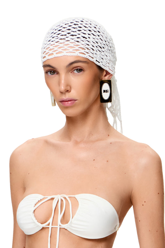 KNITTED HANDMADE RETRO-STYLE HEAD SCARF COLOR WHITE