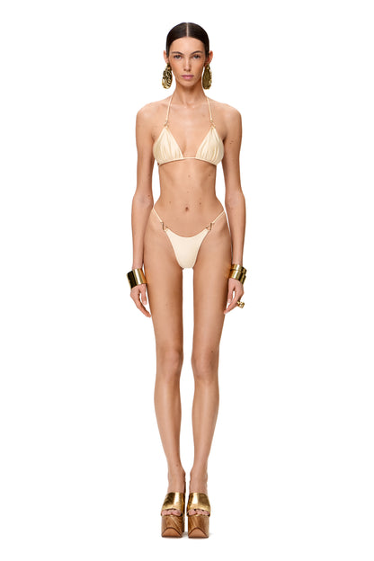 LYCRA BIKINI SET TOP AND BOTTOM WITH SMALL HOOKS DECOR COLOR CHAMPAGNE