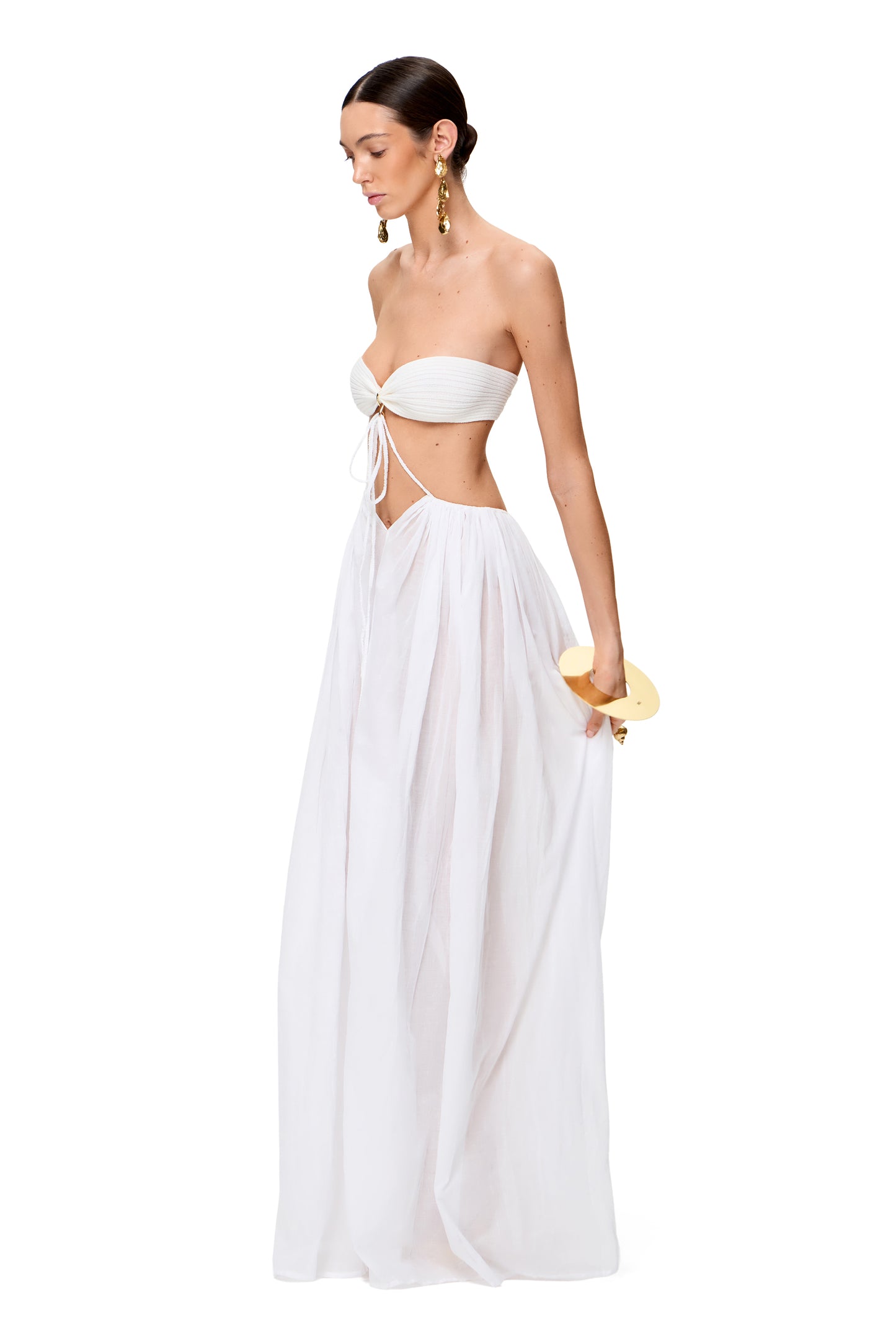 COTTON MAXI DRESS WITH KNITTED BANDOU TOP COLOR WHITE