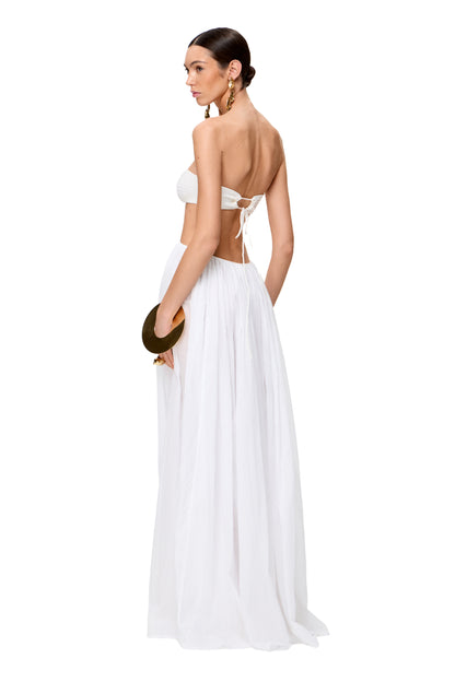 COTTON MAXI DRESS WITH KNITTED BANDOU TOP COLOR WHITE