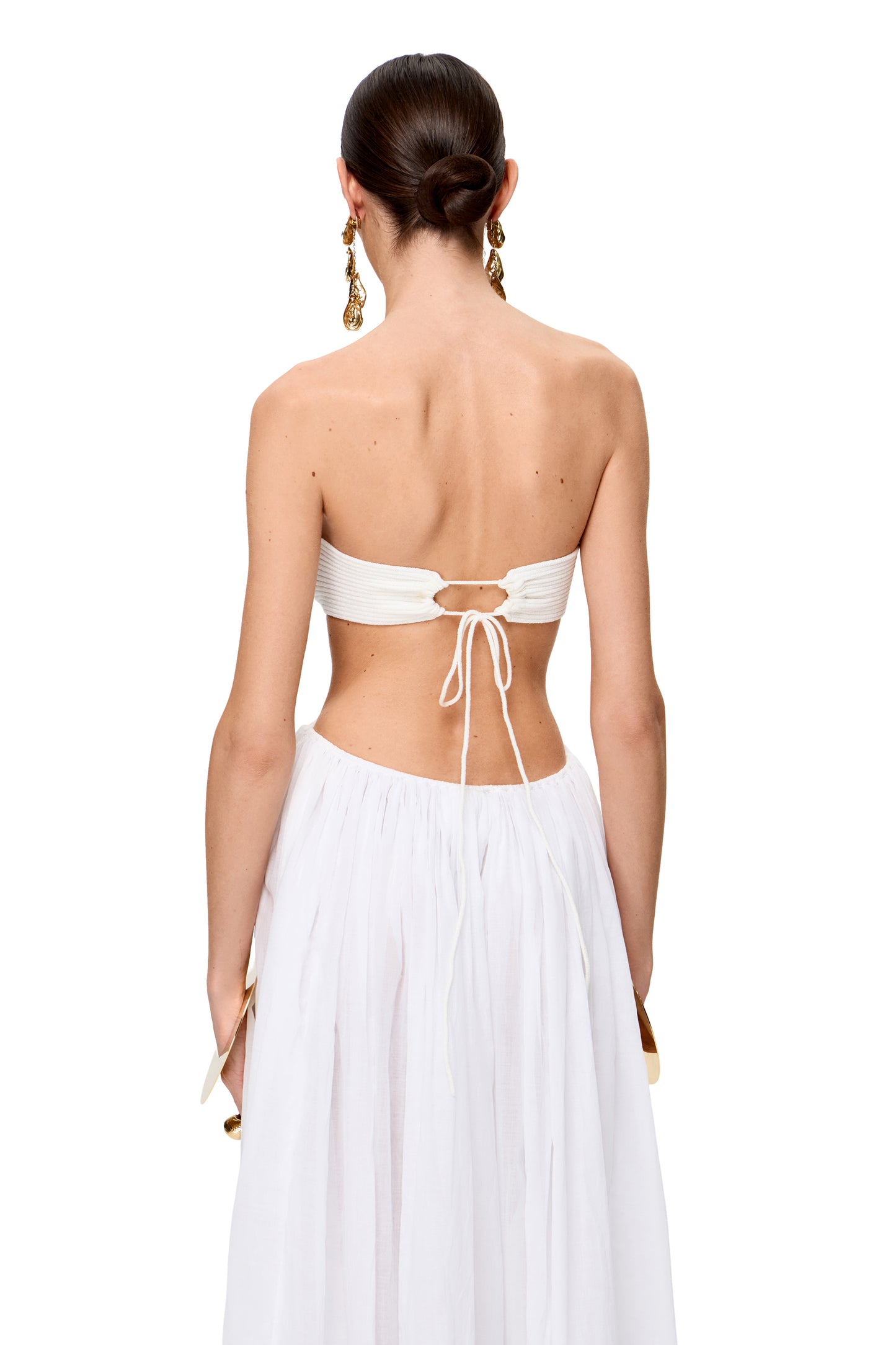 COTTON MAXI DRESS WITH KNITTED BANDOU TOP COLOR WHITE
