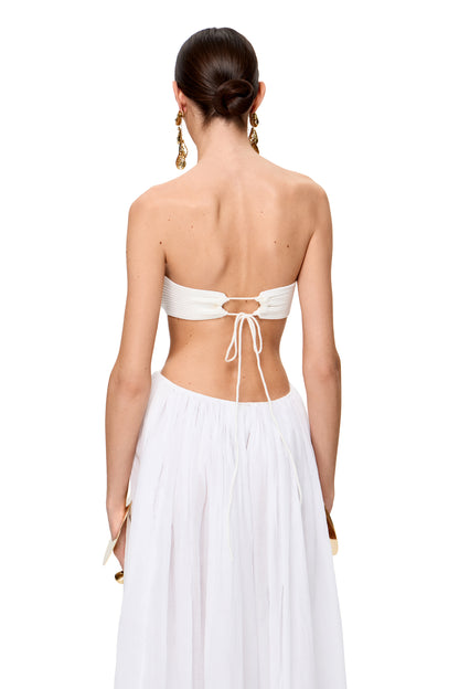 COTTON MAXI DRESS WITH KNITTED BANDOU TOP COLOR WHITE