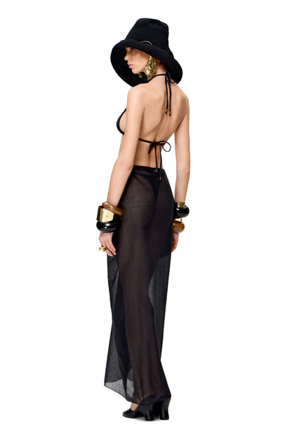 SUIT LYCRA BIKINI SET TOP AND BOTTOM WITH COTTON SKIRT-SARONG COLOR BLACK