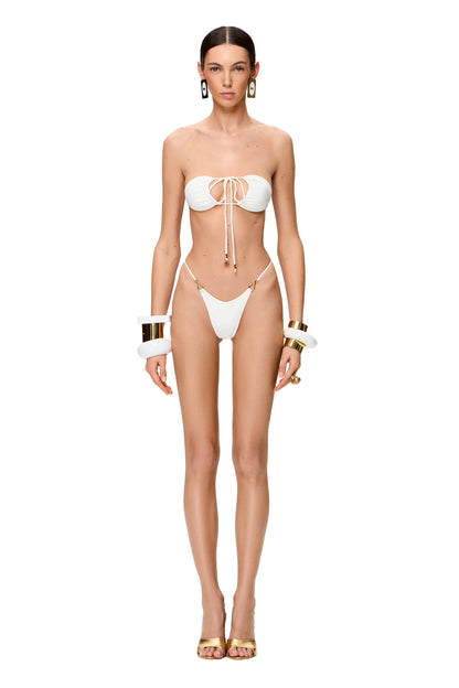 LYCRA BIKINI SET TOP AND BOTTOM WITH SMALL HOOKS DECOR COLOR WHITE
