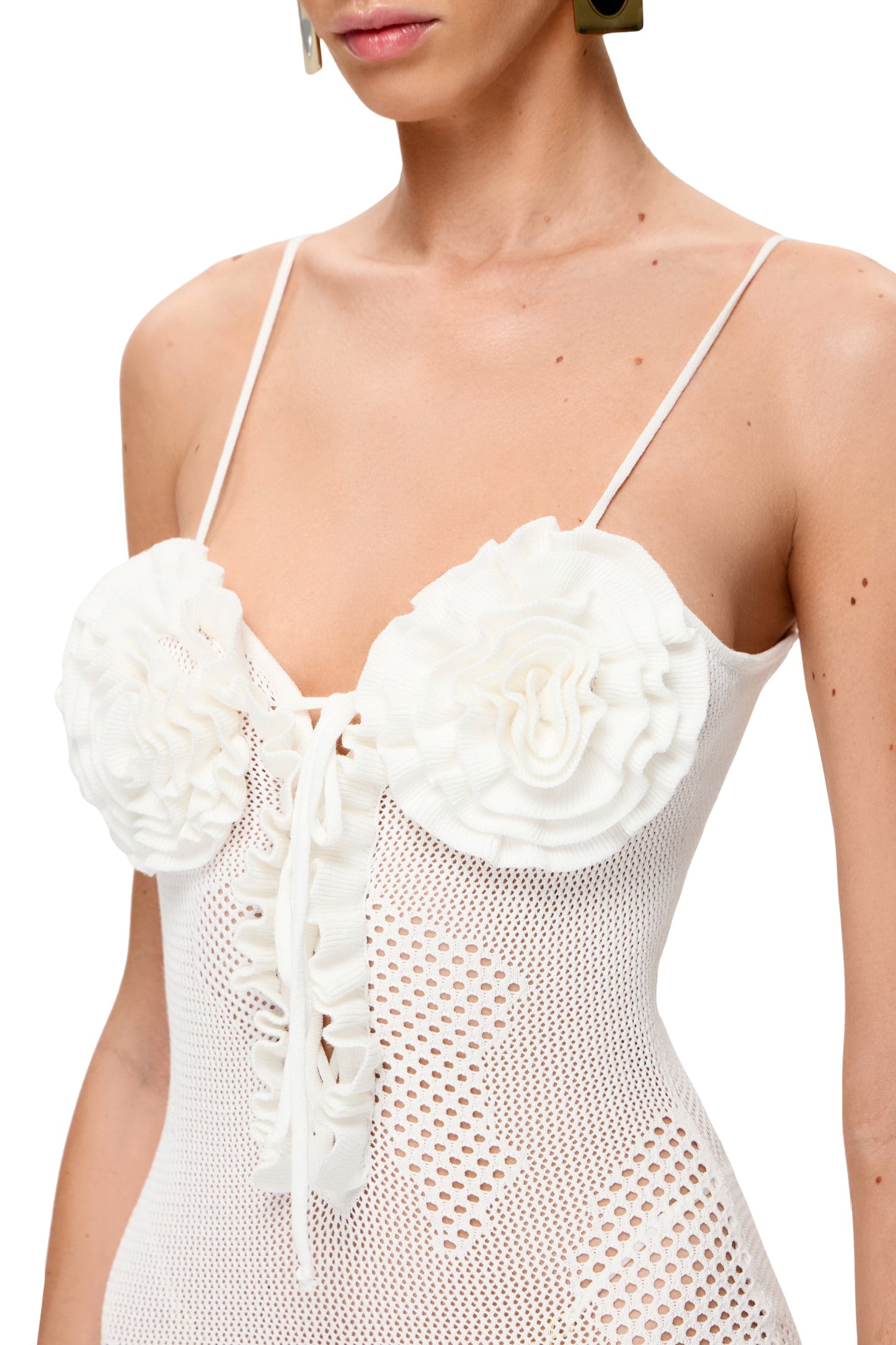 KNITTED COUTURE MAXI DRESS WITH FLORAL BUST COLOR WHITE