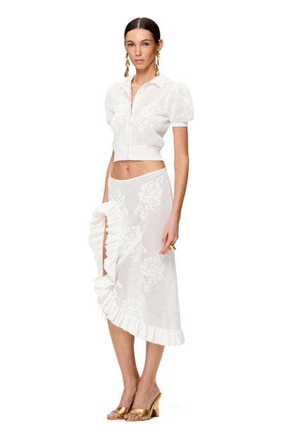 KNITTED OPENWORK CROP TOP POLO WITH SHORT SLEEVES COLOR WHITE