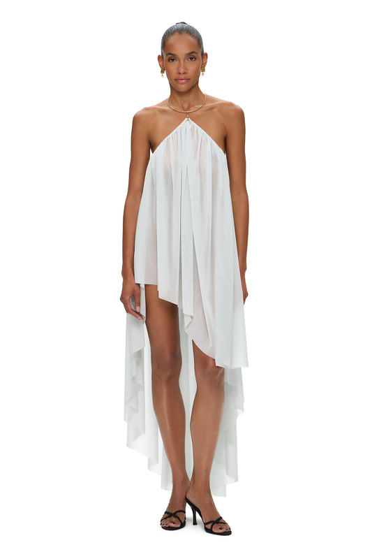 JERSEY ASYMMETRICAL DRESS WITH CHOKER HOOK BLUE