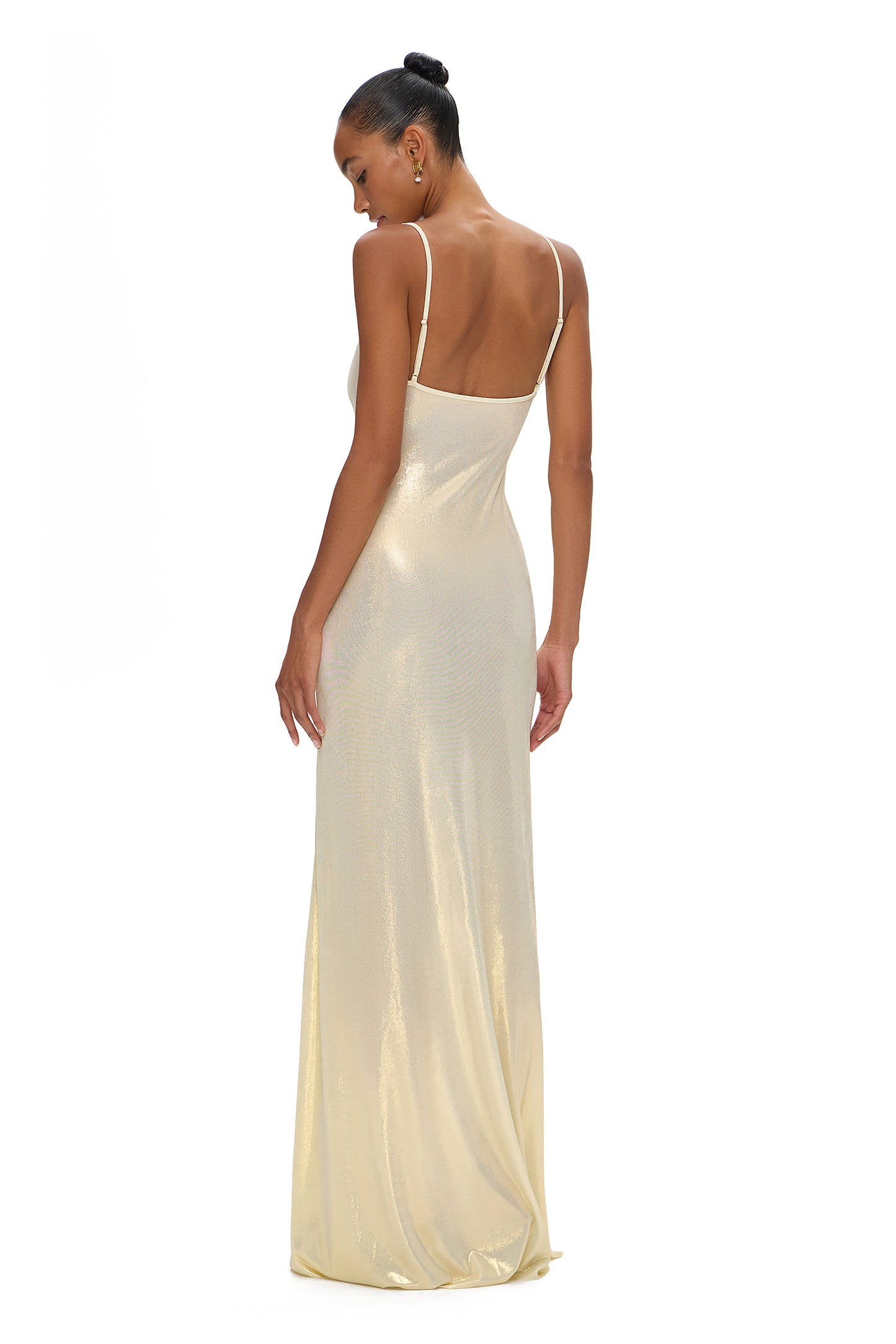 LYCRA STRAPPY DRESS WITH FISHING HOOK METALLIC MILK