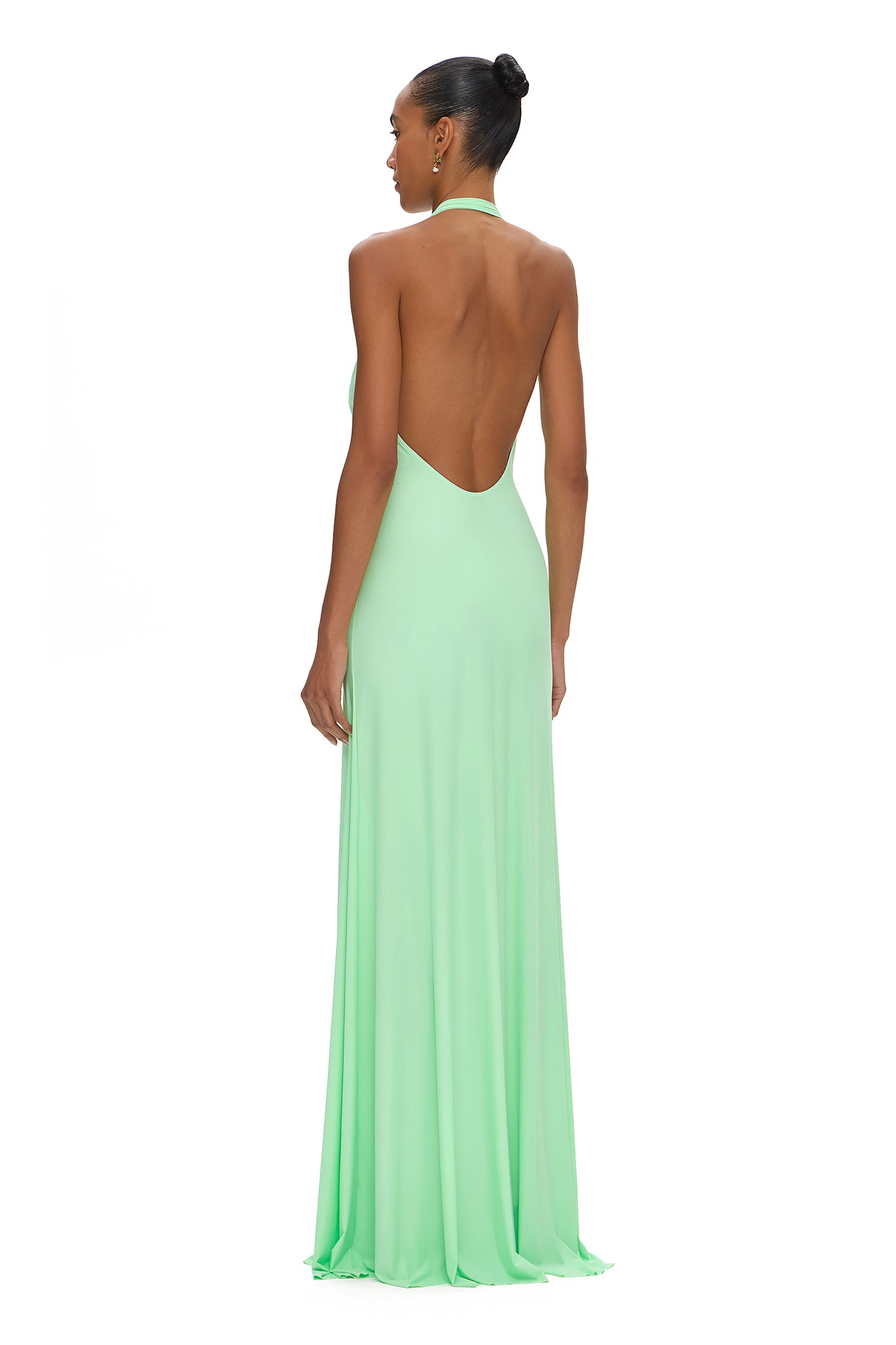 LYCRA MAXI DRESS WITH CHEST FISHING HOOK AND HIGH SLIT WITH BIG HOOK GREEN
