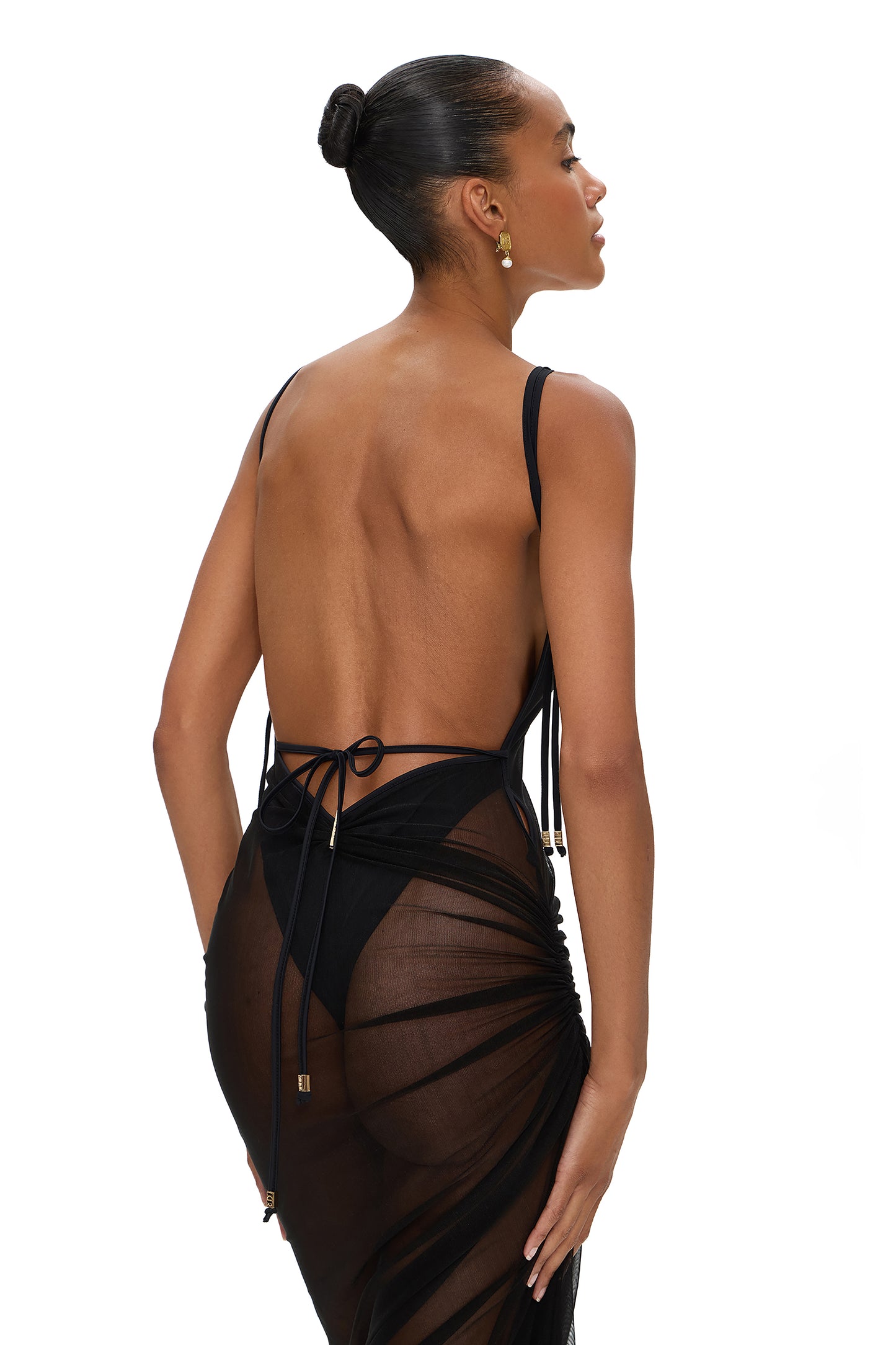 MESH MAXI DRESS WITH BODYSUIT BLACK
