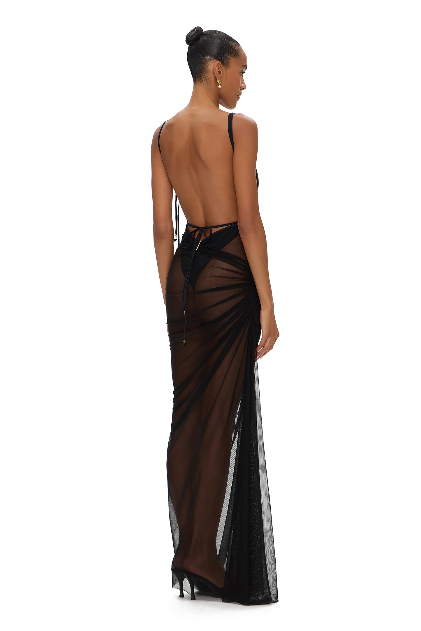 MESH MAXI DRESS WITH BODYSUIT BLACK