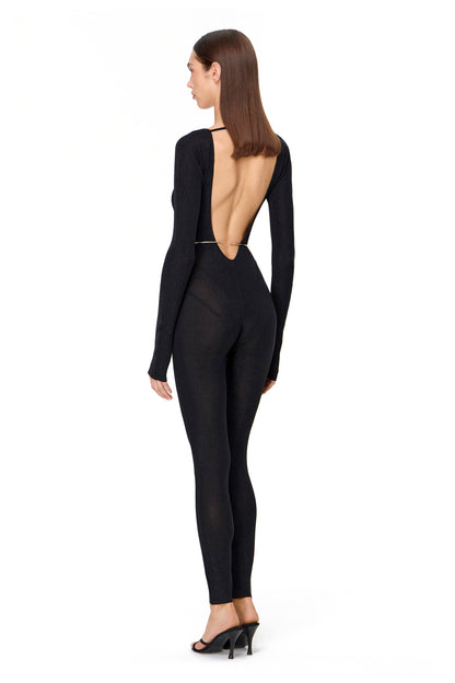 JERCEY GLITTER CATSUIT BLACK LUREX