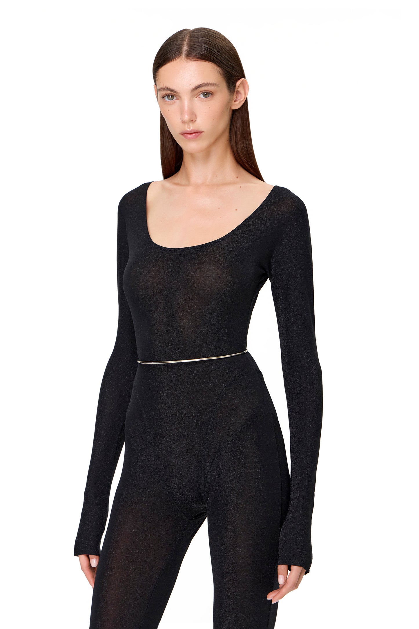 JERCEY GLITTER CATSUIT BLACK LUREX