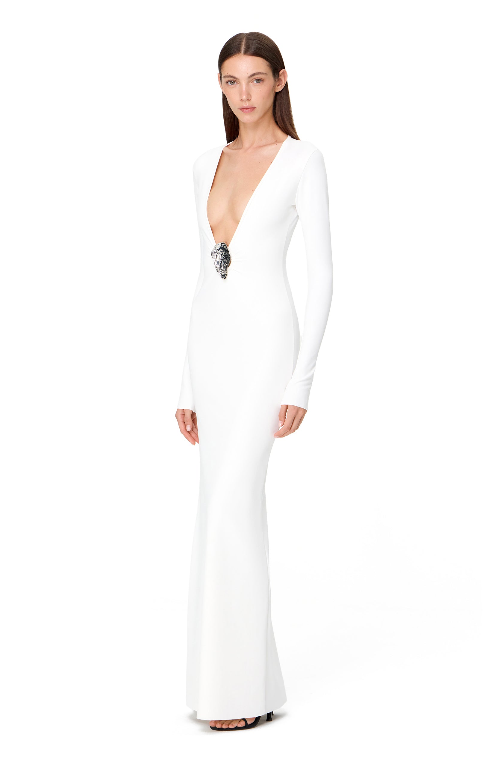 lycra long sleeve dress Fitted Long Sleeve Lycra Gown by Amelia Couture 381-1 18 / Magenta