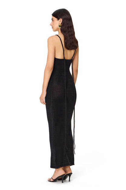 KNITTED MAXI DRESS WITH THIN LONG STRAPS AND HIGHLIGHTED BRA BLACK