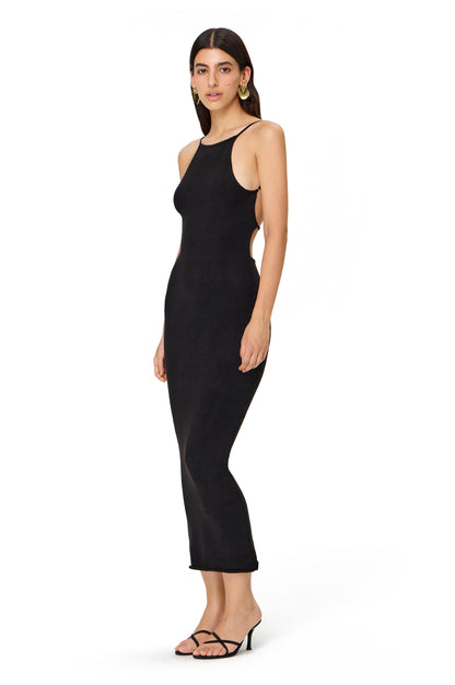 KNITTED MIDI DRESS WITH OPEN BACK BLACK