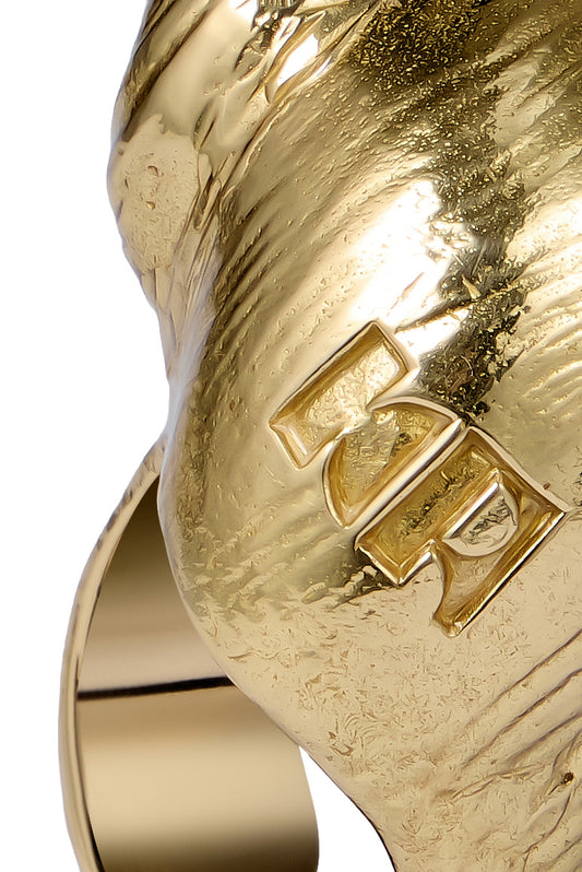 HANDCRAFTED METAL SNAIL RING WITH KR LOGO, GOLD COLOR, ONE SIZE