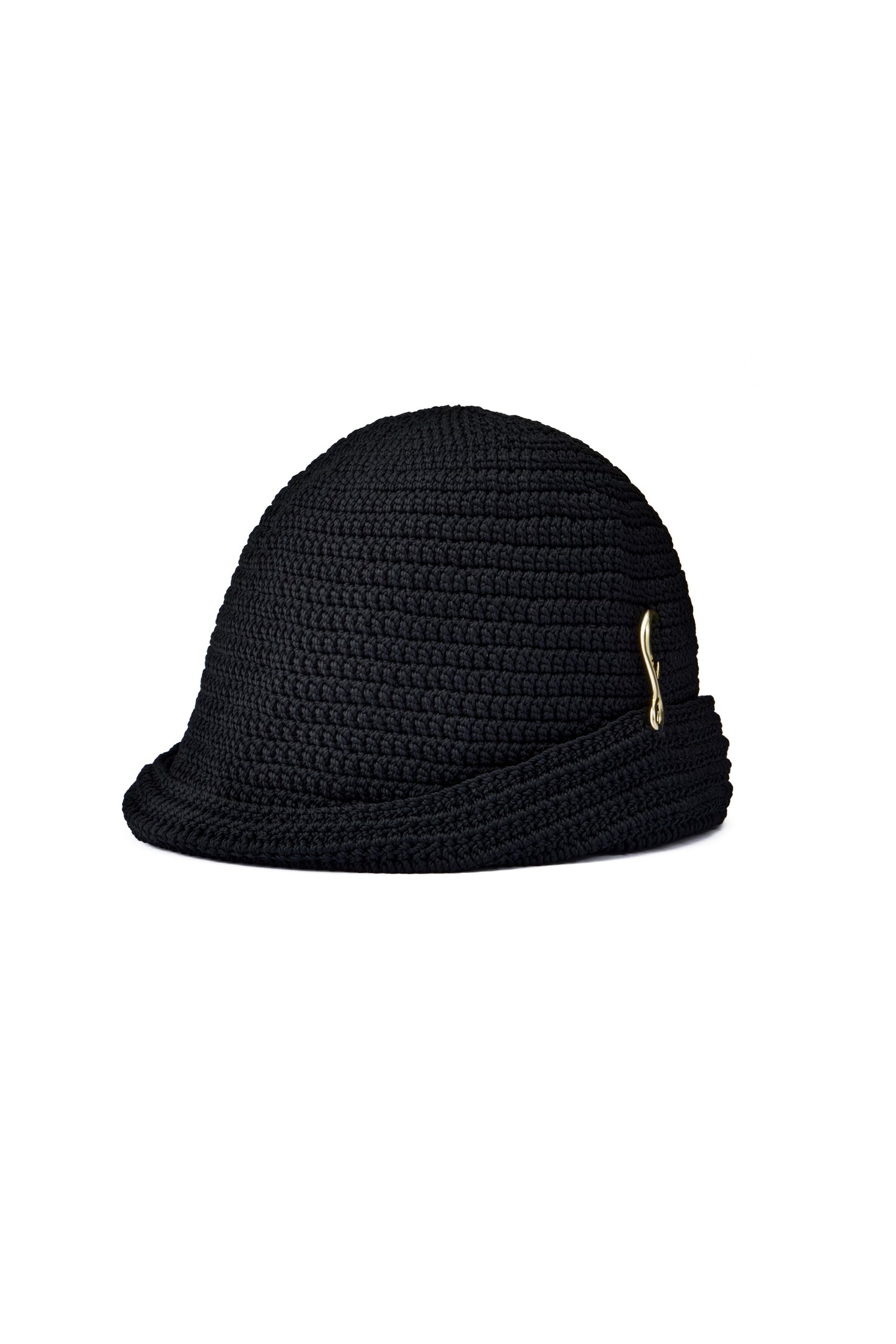 KNITTED HANDMADE MEDIUM RETRO STYLE CAP WITH SMALL HOOK DECOR COLOR BLACK