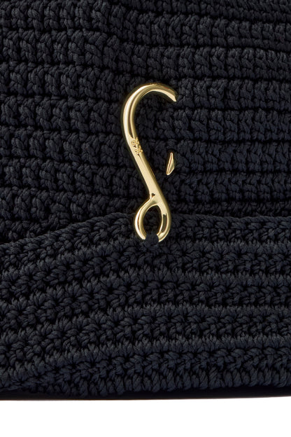 KNITTED HANDMADE MEDIUM RETRO STYLE CAP WITH SMALL HOOK DECOR COLOR BLACK