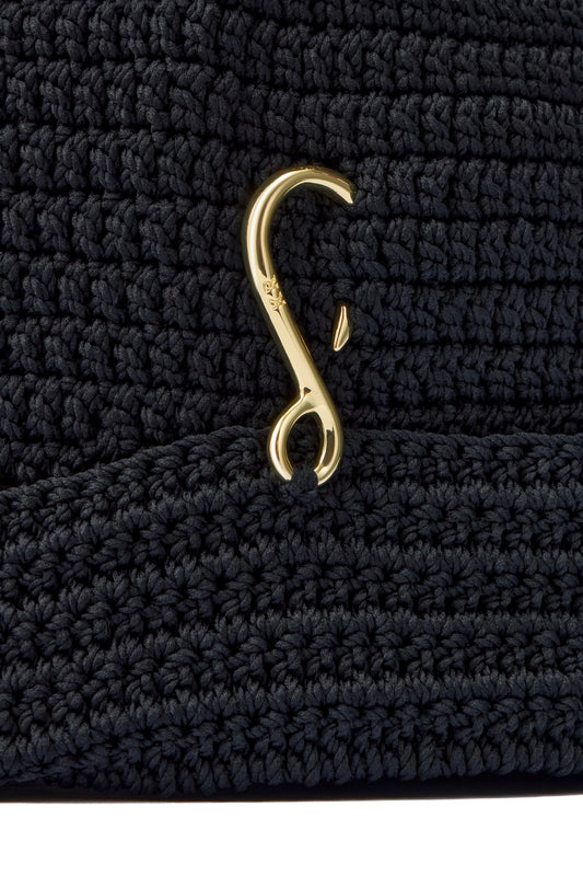 KNITTED HANDMADE MEDIUM RETRO STYLE CAP WITH SMALL HOOK DECOR COLOR BLACK