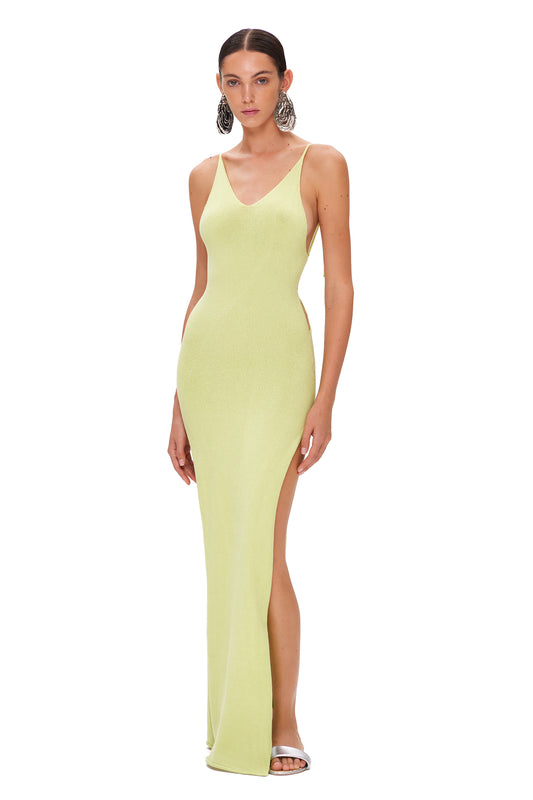 KNITTED MAXI DRESS WITH TWO HIGH SLITS AND OPEN BACK