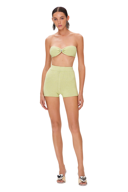 KNITTED MINI SHORTS LUREX LIME