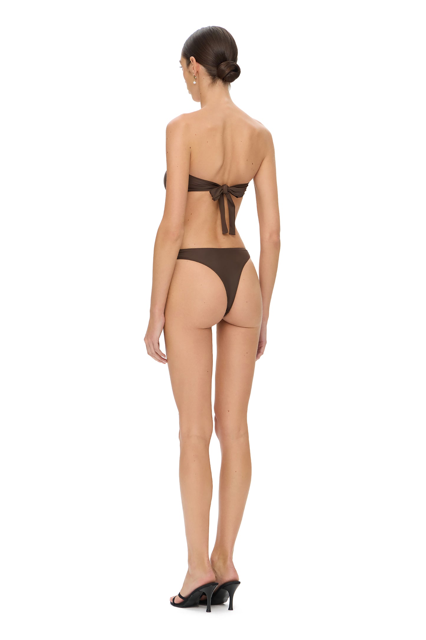 LYCRA BIKINI SET BANDEAU TOP AND BOTTOM METAL SHELL DECOR CHOCOLATE