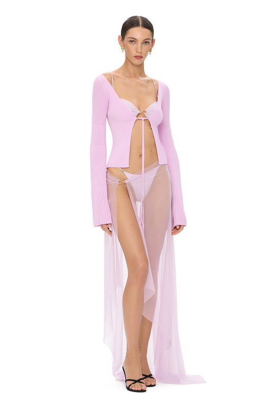 KNITTED TOP WITH PLEATED LONG SLEEVES PINK