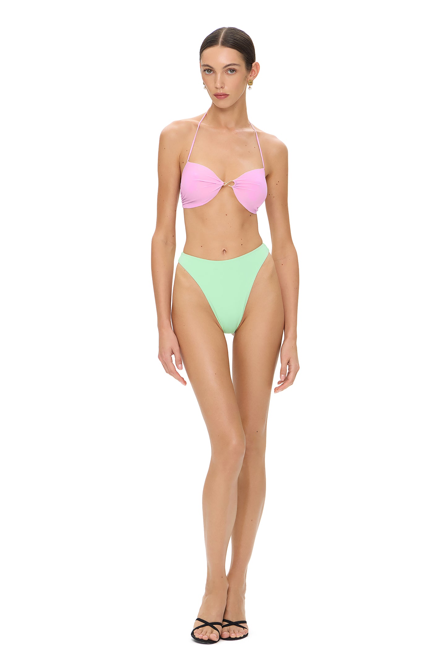 LYCRA BIKINI SET TOP AND BOTTOM METAL HOOK DECOR TUTTI-FRUTTI