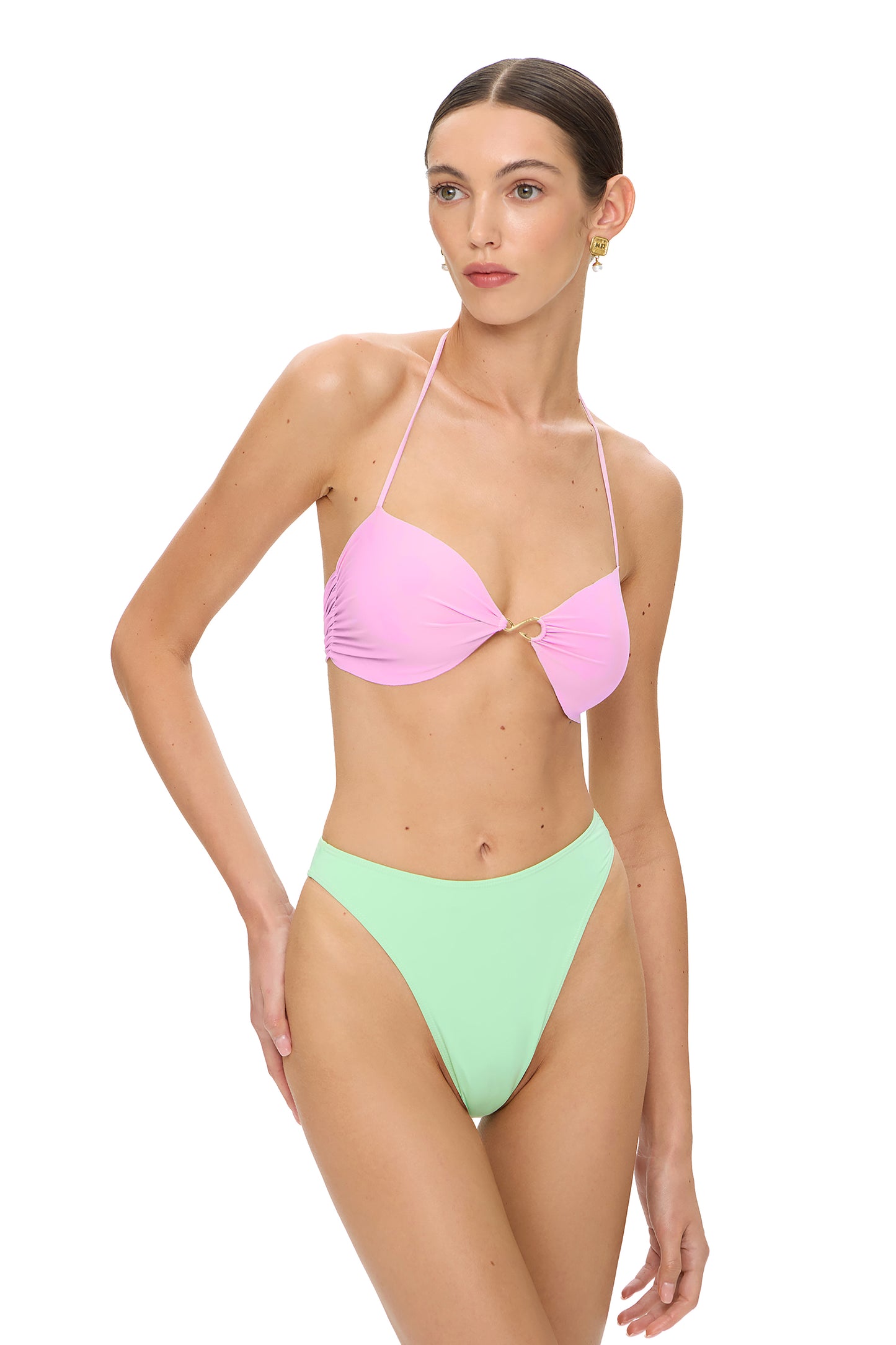 LYCRA BIKINI SET TOP AND BOTTOM METAL HOOK DECOR TUTTI-FRUTTI