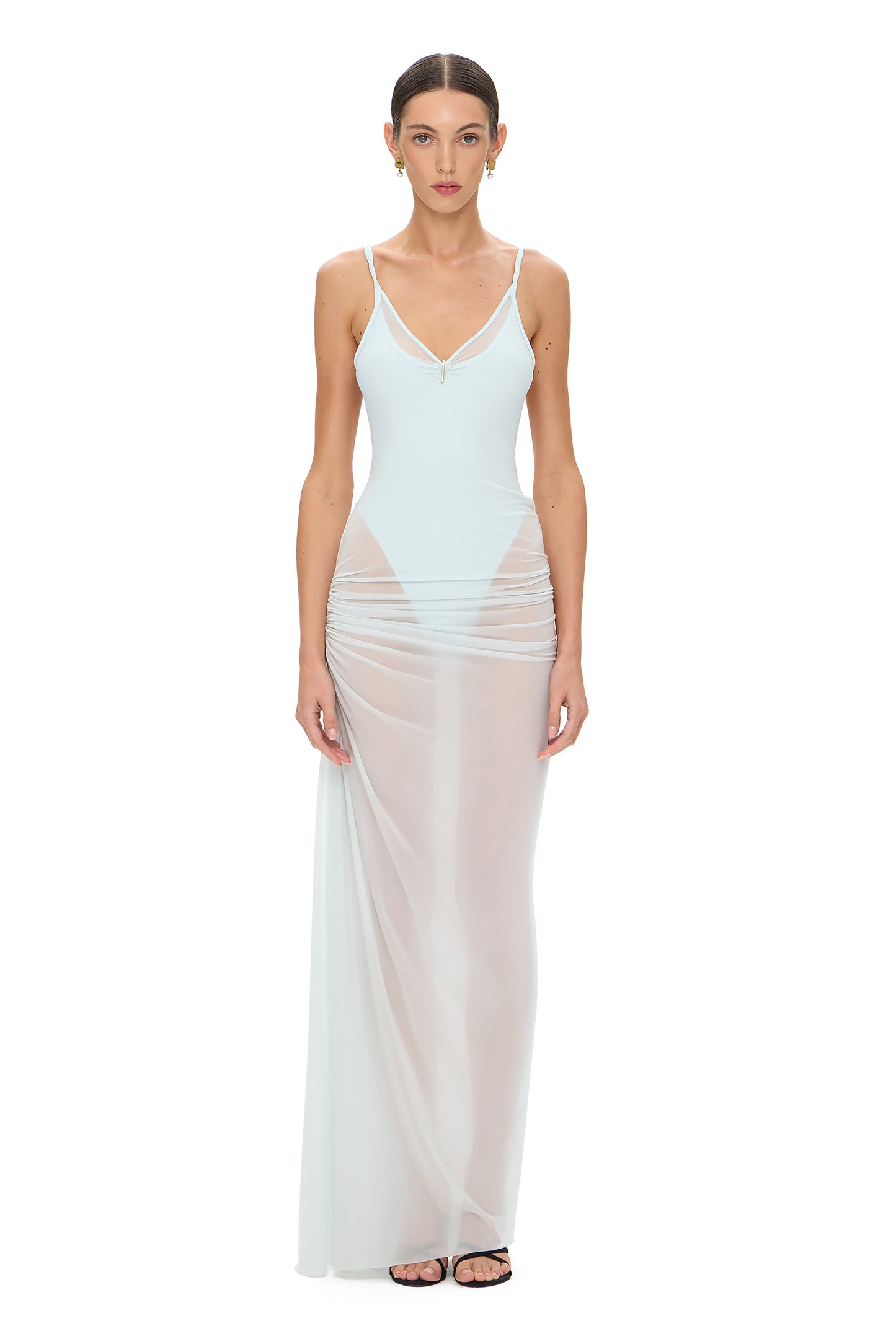 MESH MAXI DRESS WITH BODYSUIT BABY BLUE
