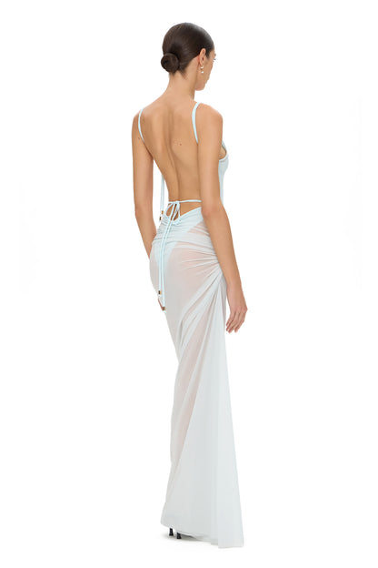 MESH MAXI DRESS WITH BODYSUIT BABY BLUE
