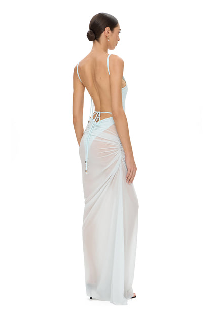 MESH MAXI DRESS WITH BODYSUIT BABY BLUE