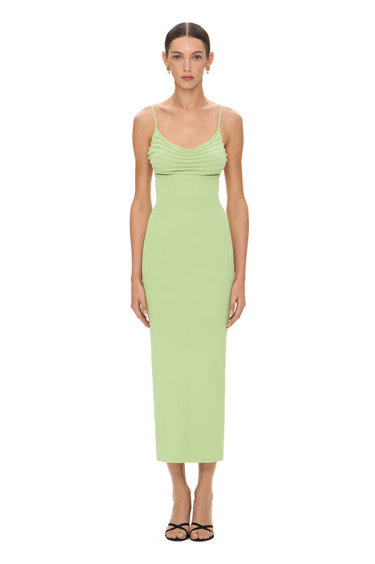 KNITTED MIDI STRAPPY DRESS WITH PLEATED TOP APPLE