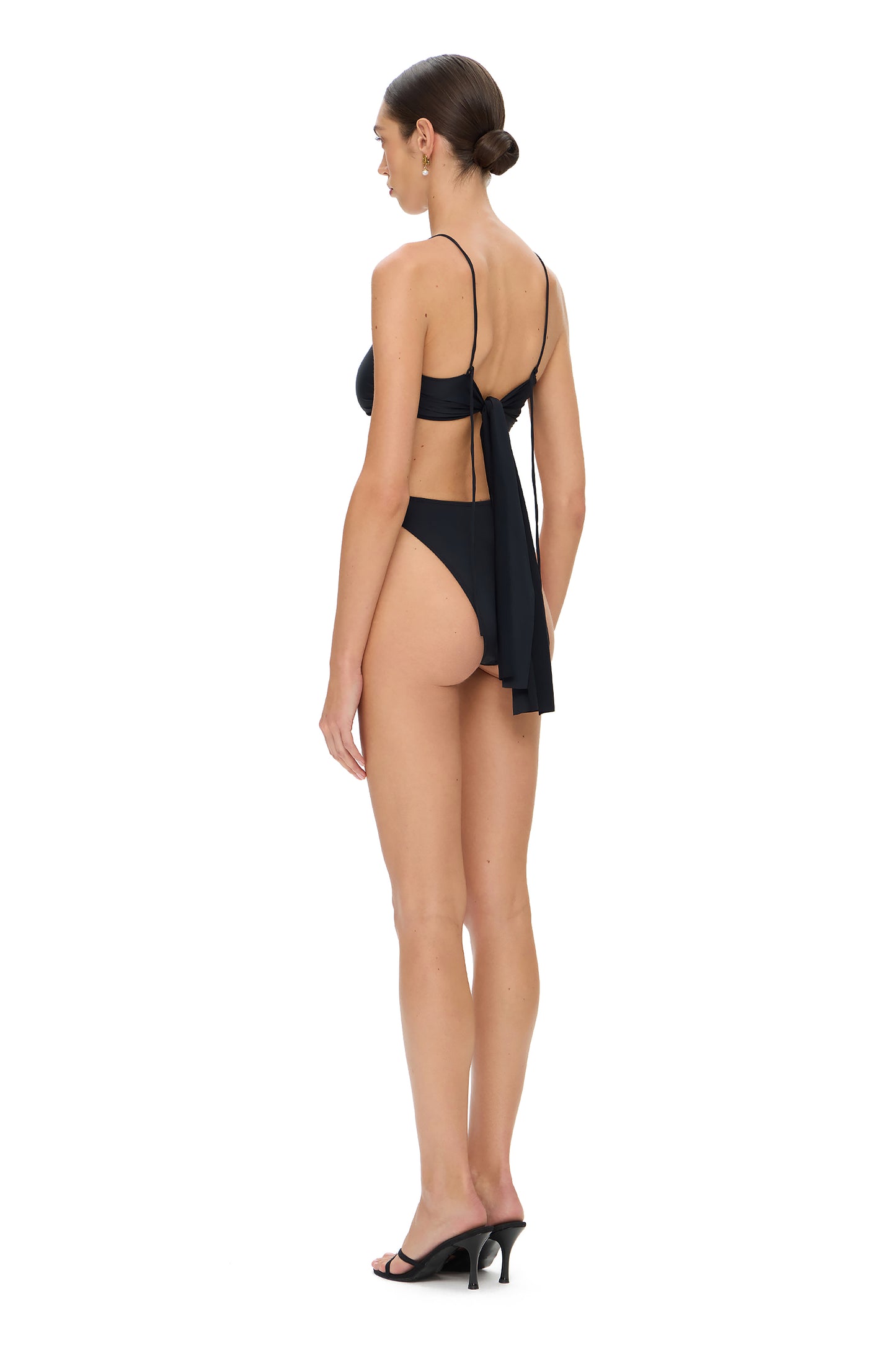 LYCRA BIKINI SET TOP AND BOTTOM METAL HOOK DECOR BLACK