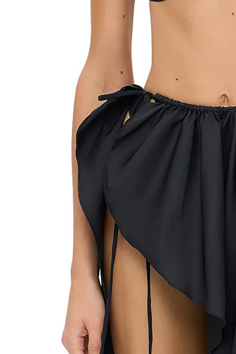 SUIT LYCRA TOP WITH SMALL METAL HOOK DECOR AND GATHERING SKIRT BLACK