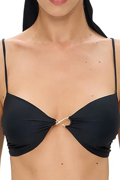 SUIT LYCRA TOP WITH SMALL METAL HOOK DECOR AND GATHERING SKIRT BLACK