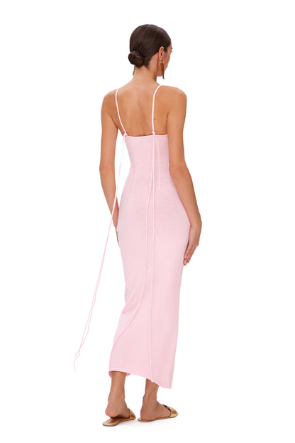 KNITTED MAXI DRESS WITH THIN LONG STRAPS AND HIGHLIGHTED BRA