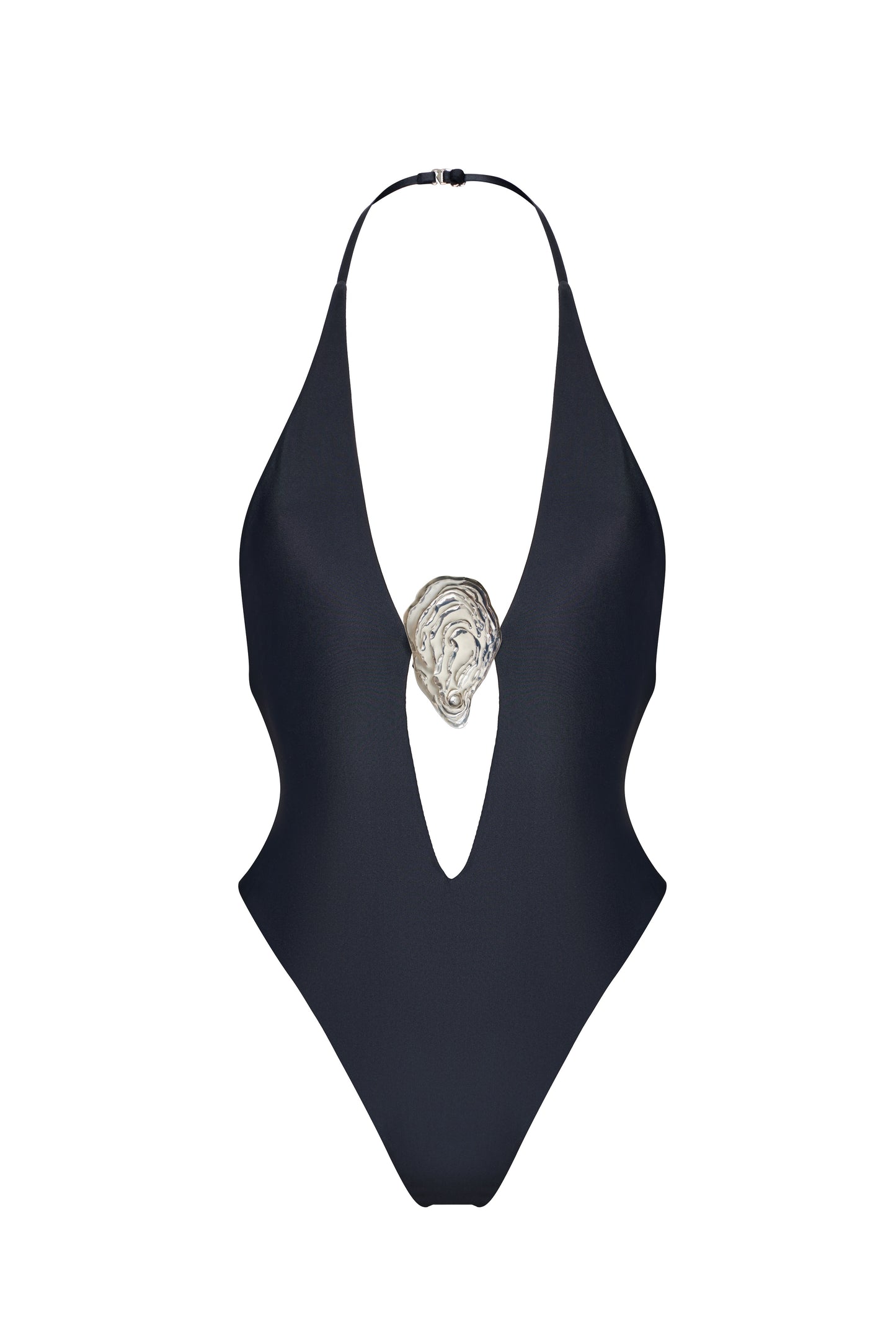 LYCRA ONE PIECE SWIMSUIT WITH METAL SHELL DECOR BLACK
