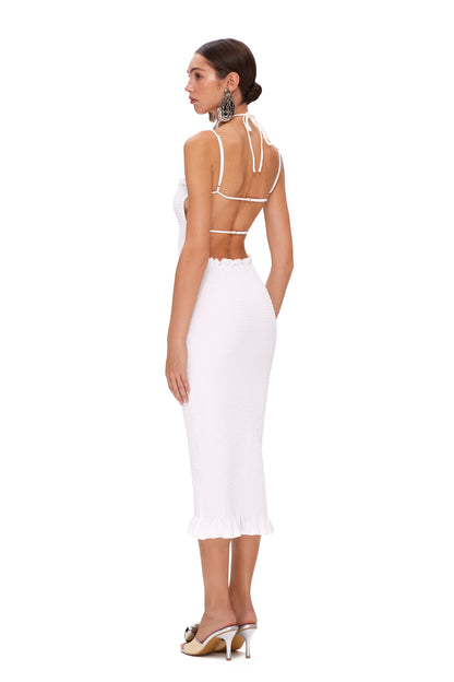 LYCRA GATHERED LONG DRESS OPEN BACK
